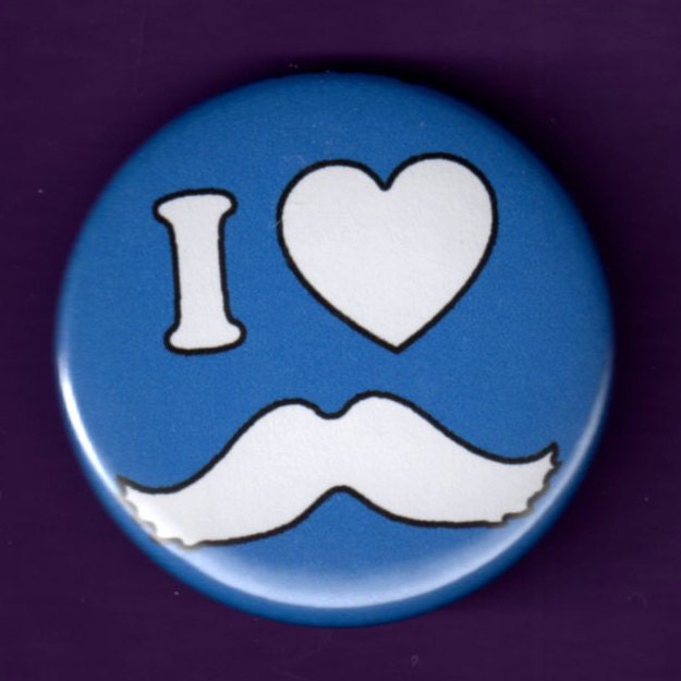 I Heart Love Moustache pinback button 1.75" pin