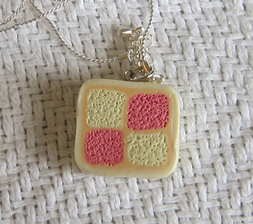 Battenburg Cake Slice Square Pink and Yellow British Tea TimeTreat Necklace / Pendant