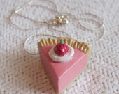 Pink Strawberry Chiffon Pie Slice with Whipped Cream and Whole Strawberries Necklace / Pendant