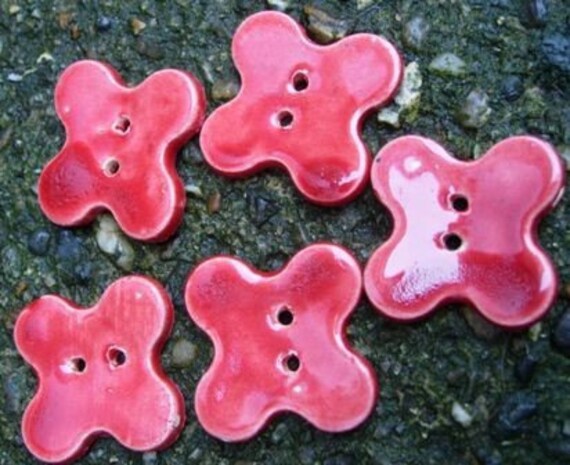 5 Glossy red ceramic buttons
