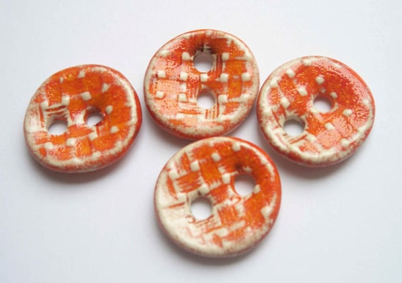 Tangerine Orange Basket Weave Ceramic Buttons