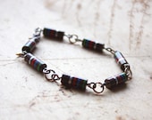 Cuff Men Bracelet - Nerdy Geekery - Brown striped Red Green Silver Bracelet for Him and Her