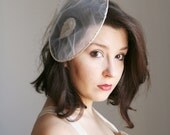 Fascinator Bridal Hat, Wedding Ivory Headpiece with Circe Ivory Veil. Geometric Bridal hat Handmake. Hand made