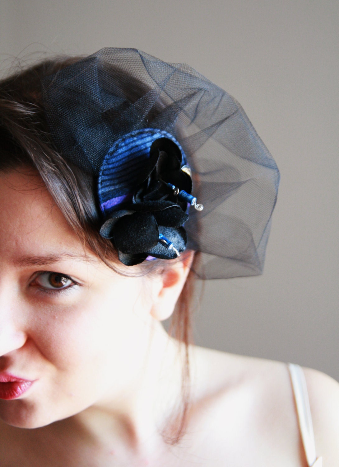 Fascinator Hat, Gothic Wedding, Bridesmaid Headpiece, Gothic Hat, Dark Purple