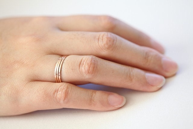3 rose gold filled stackable skinny rings - hammered rings, everyday rings