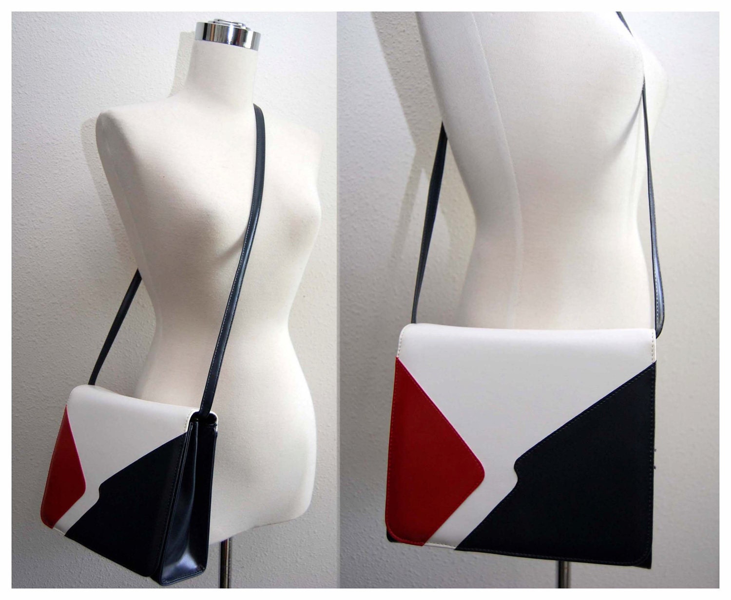 Vintage 70s Purse // 1970s Shoulder Bag //  Cross Body Purse // Red, White and Blue Purse // Straps Remove for Clutch Style