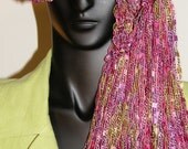 ribbon Scarf cherry blossom  pink Confetti Pink Fancy Ribbon Yarn Hand Crocheted