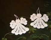 Angel Christmas Ornaments Hand Crocheted White Cotton Yarn