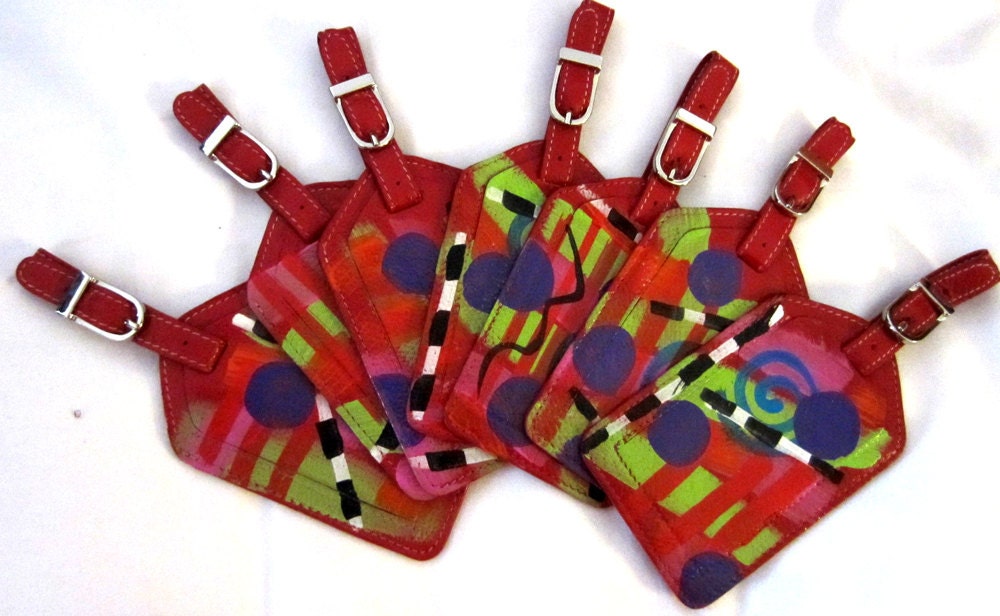 One Leather Hand painted Luggage tag