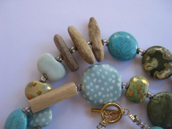 Beaded Necklace, Driftwood, Kazuri Beads, Semi Precious Stones