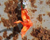 Origami Crane Necklace - Orange with Yellow and White Stars
