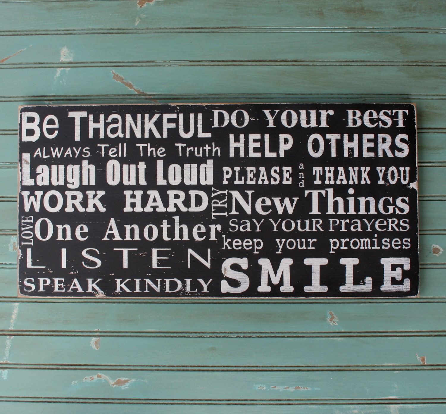 NEW Family Rules Sign - Be Thankful - Typography Word Art in Landscape