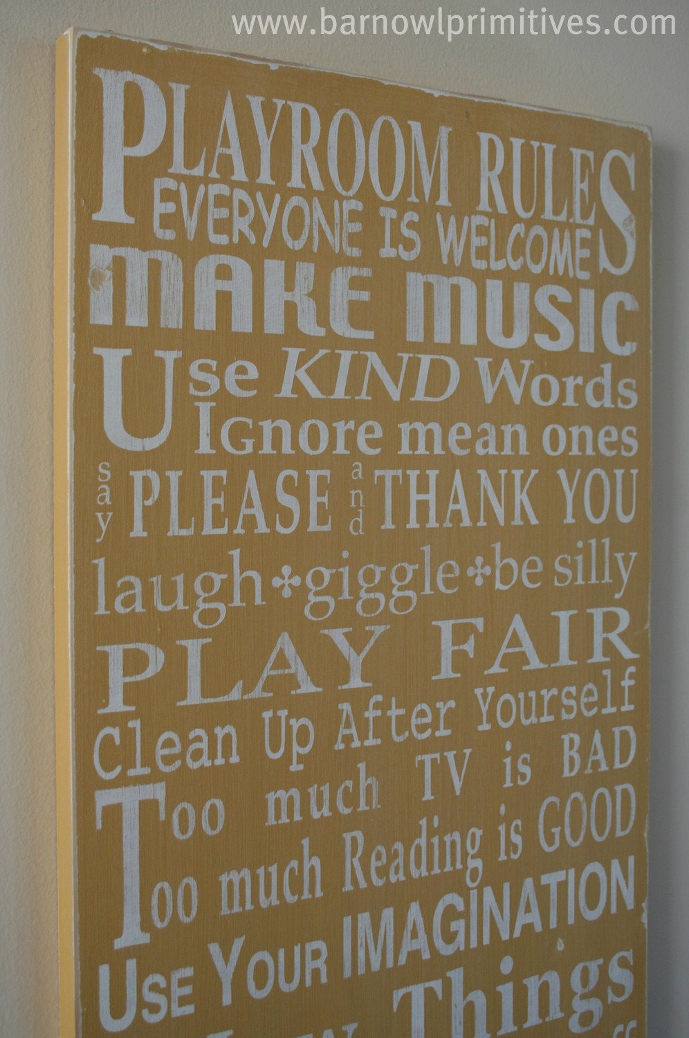 Playroom Rules Sign - Typography Word Art