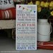 Playroom Rules Sign with Bunting - Typography Word Art in Rainbow on Weather Worn White