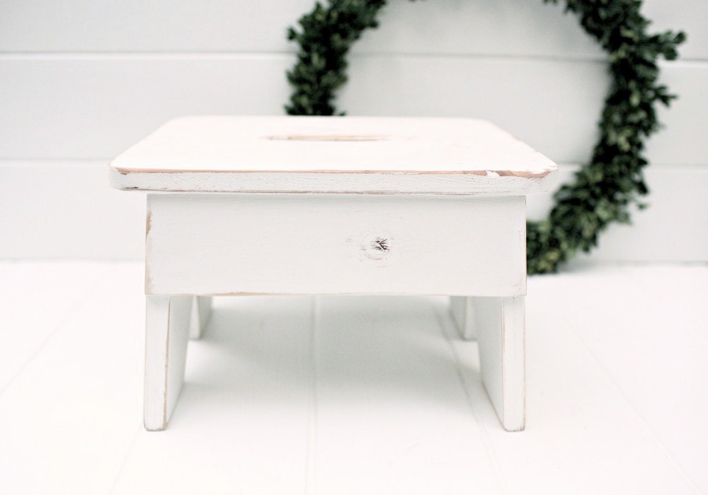 Vintage Style Step Stool No. 3 in White Handmade by Circle Creek Home