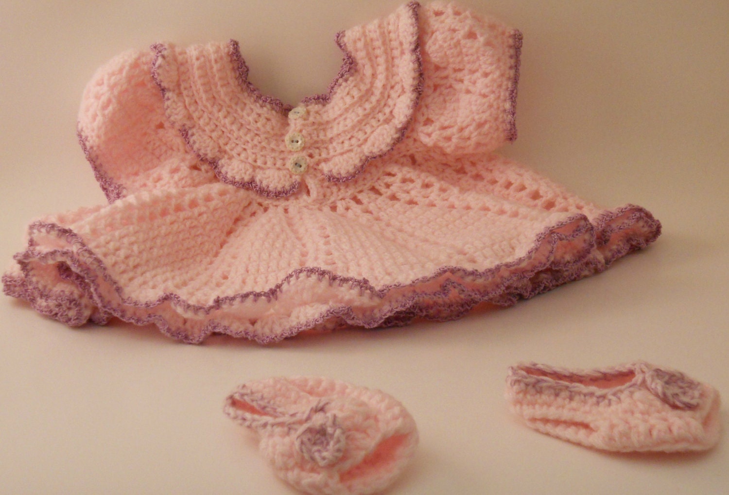 It's A Girl  Baby Shower Gift , Pretty in Pink and Purple  Frilly Baby Dress With Matching sandals