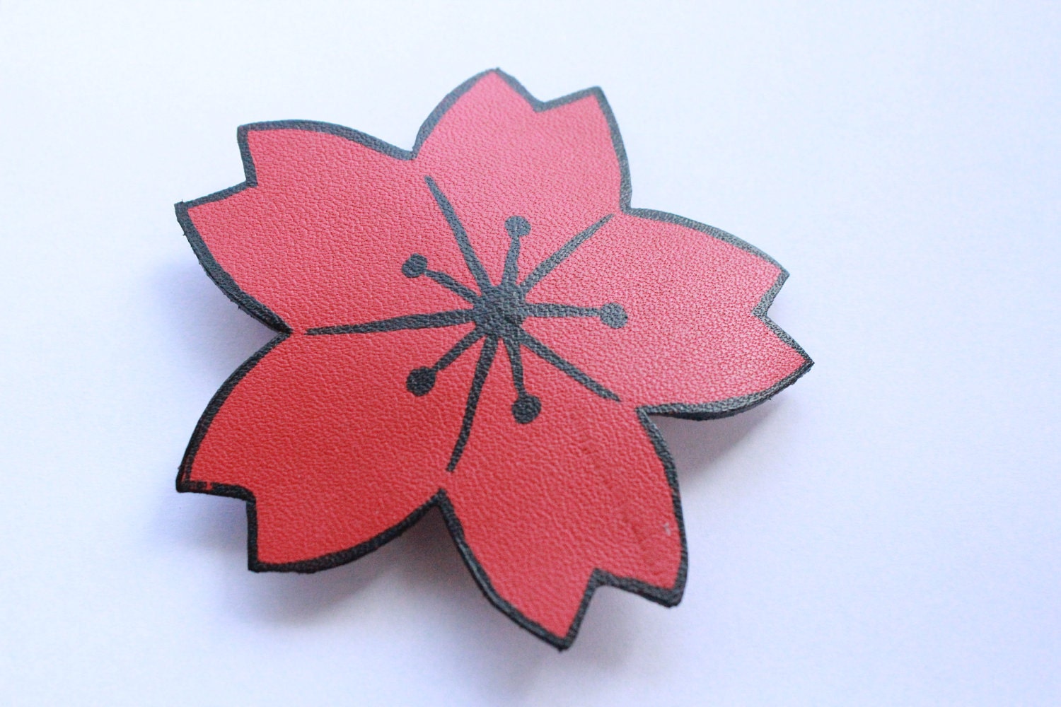 Red and Black Hand Painted Sakura Cherry Blossom Flower Barrette Hair Clip