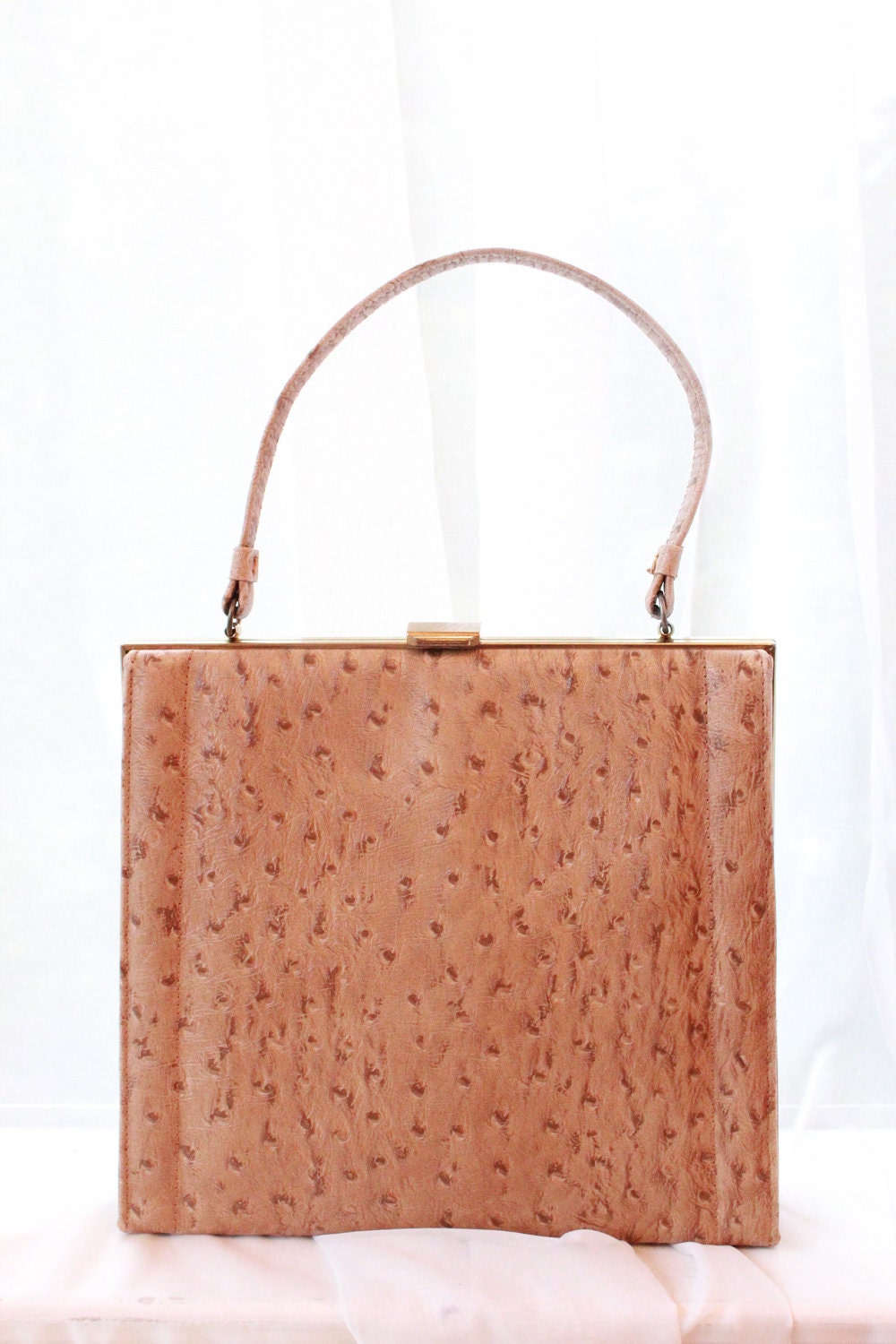 Vintage Faux Ostrich Skin Light Brown Tan Purse