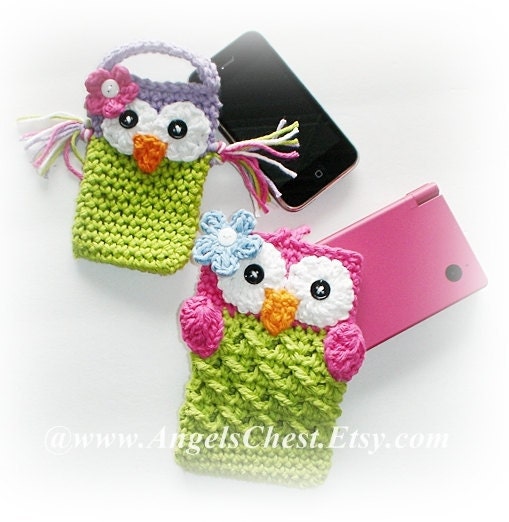 PDF Pattern Cute Crochet OWL Cell Phone Cozy and Nintendo DSi / 3DS / DS Lite Case Cozy Angels Boutique Design - No. 18