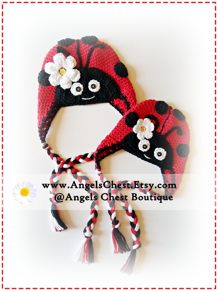 Crochet LADYBUG HAT PDF Pattern Sizes Newborn to Adult Boutique Design - No. 29 by AngelsChest - Includes British and American Crochet Terms