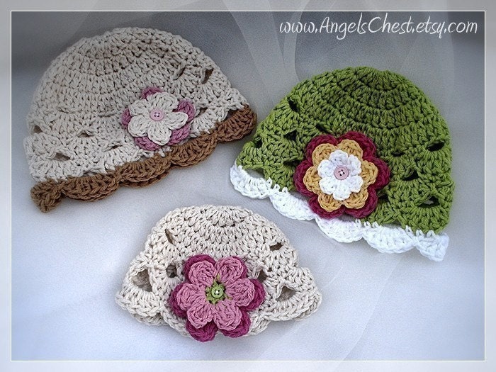 PDF PATTERN Eggshell beanie hat with flowers Newborn to Adult sizes Crochet Photo prop No. 13