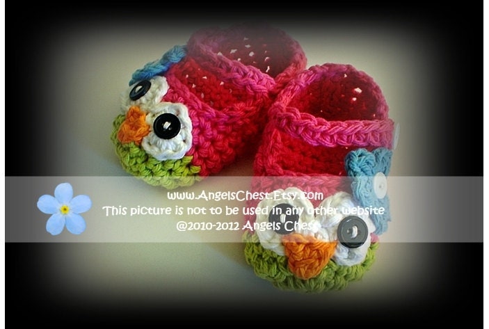 PDF Crochet Pattern No. 23 Owl Mary Janes Slippers Sizes Newborn to 10 years old by AngelsChest