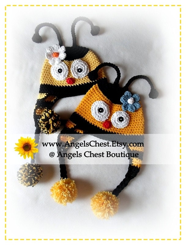 CUTE as can BEE HAT crochet pattern Pdf Format Sizes Newborn to Adult by AngelsChest Pattern No. 31