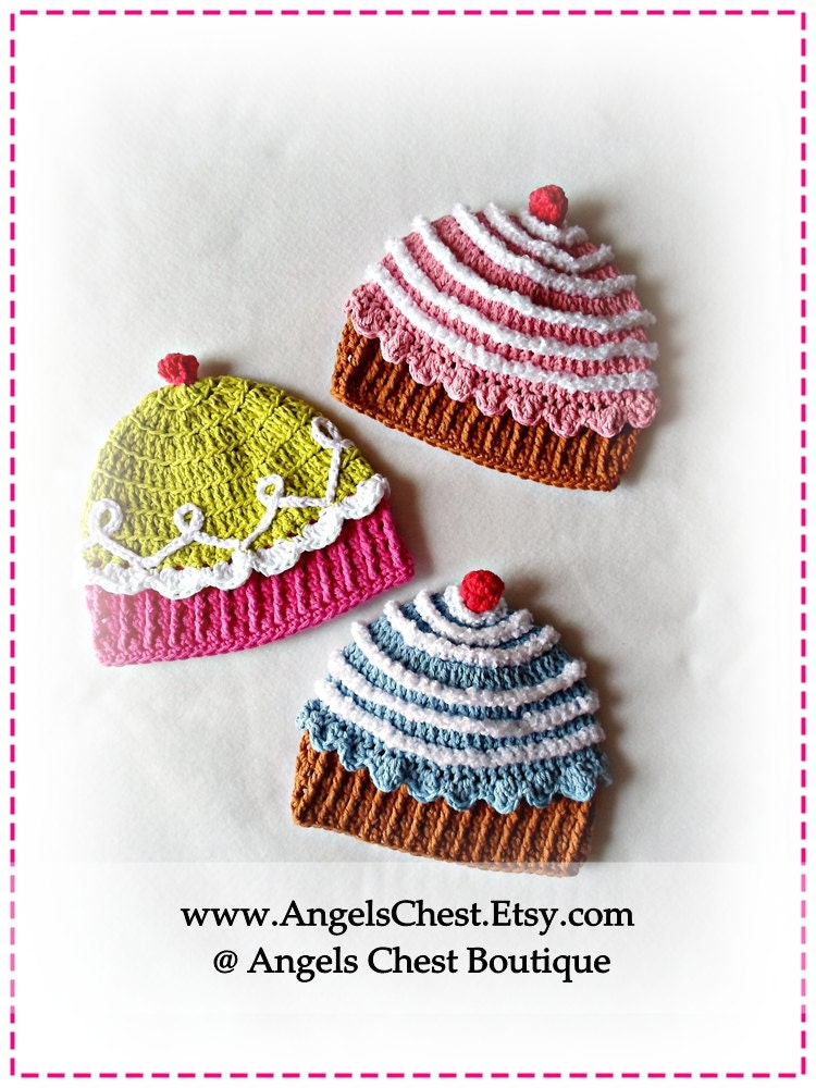 Crochet CUP CAKE Hat PDF Pattern Sizes Newborn to Adult Boutique Design - No. 32 by AngelsChest