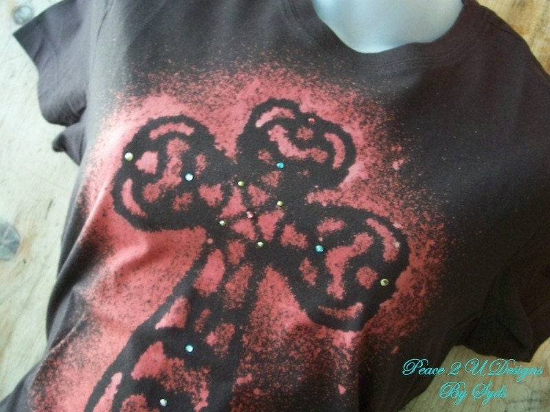 Ladies Brown Short Sleeve Shirt Cross Design