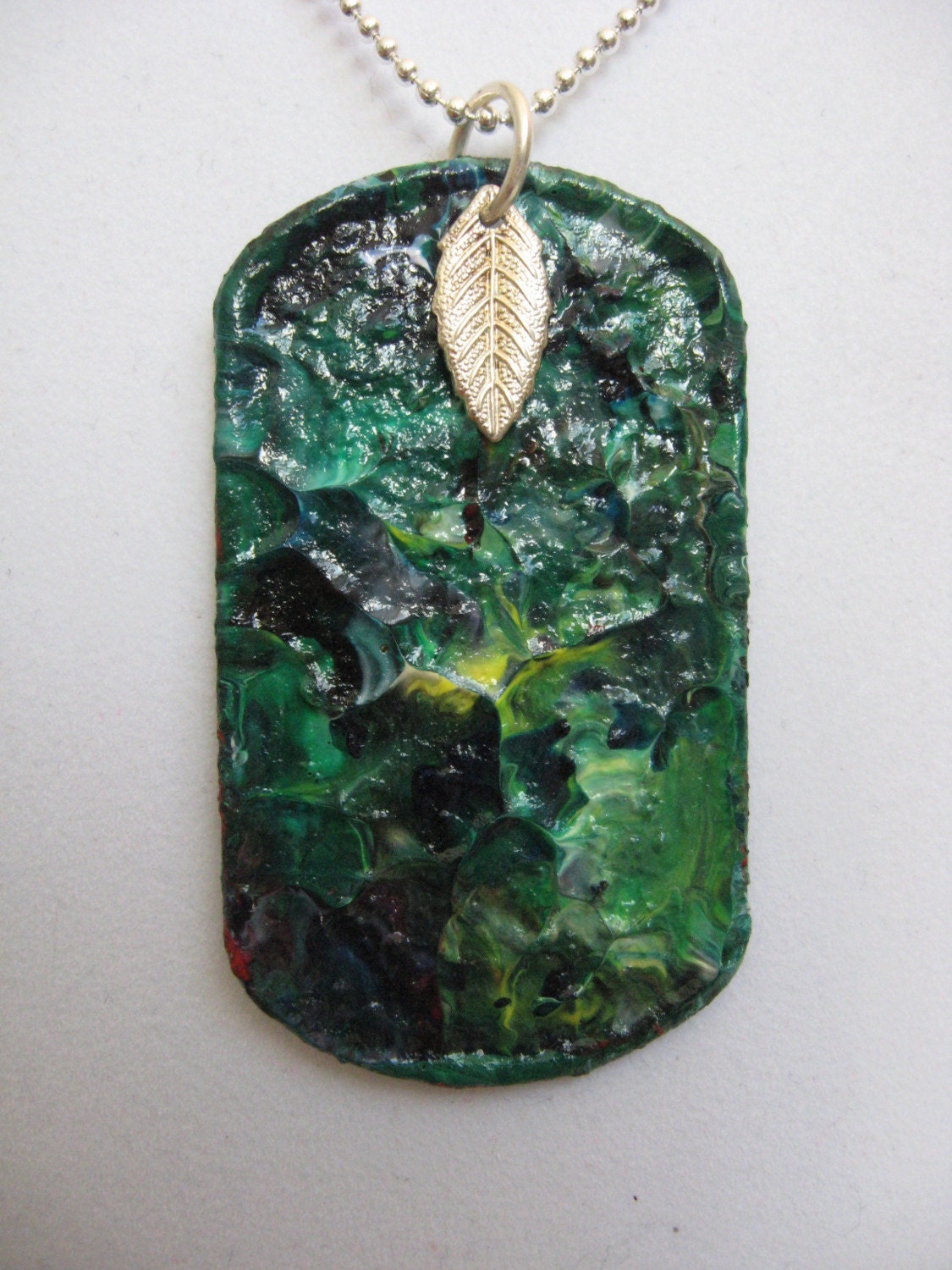 Necklace Pendant Rain Forest Handpainted Dog Tag -