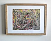Abstract 17 X 13 Acrylic and Pastel Framed Original Painting - Trippin'