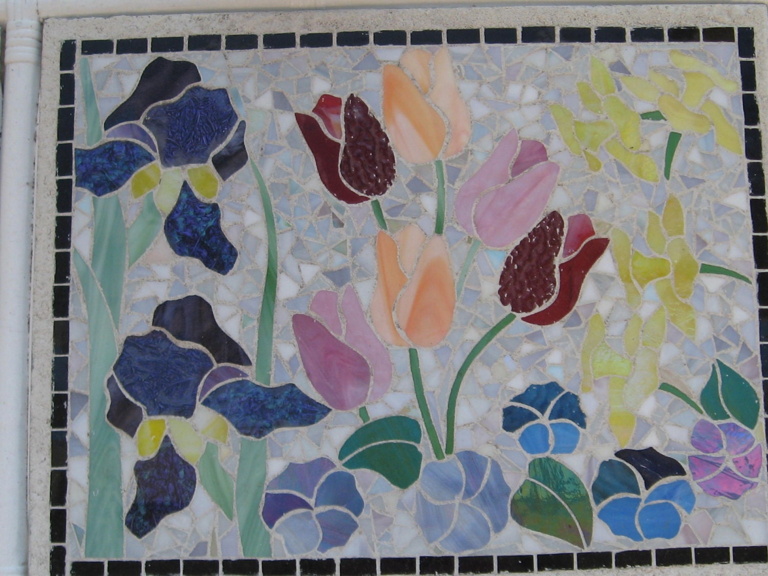 Original Spring flowers MOSAIC table top or wall art decor