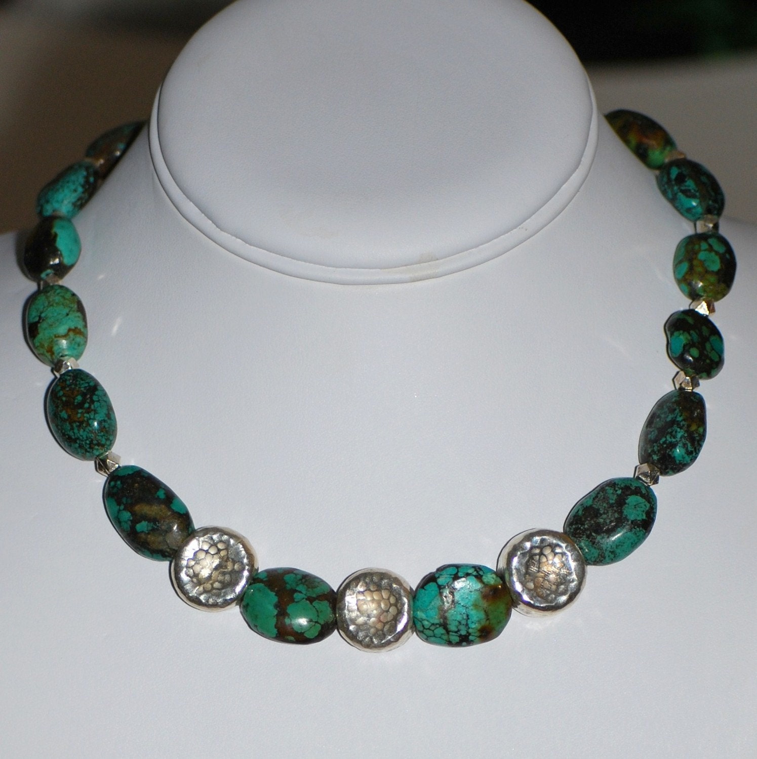 Chunky Turquoise Necklace with Hilltribe Silver by MixedMediaDesigns1