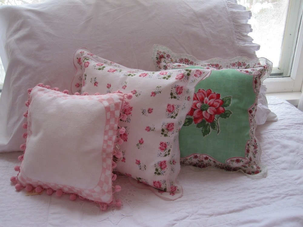 Featured Vintage Hankie Pillow Cover - Striking Apple Green