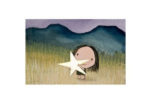 catch a star - cute girl art print catches falling stars