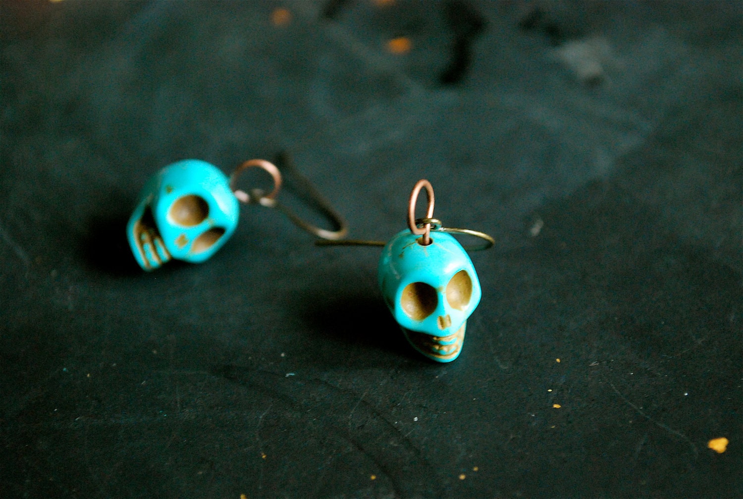 Shrunken Head turquoise skull Earrings