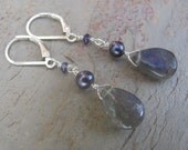 Twilight Blue Iolite, Pearl & Labradorite Earrings