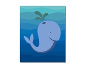 Whale - 8x10 Children's Art Print - Underwater Ocean Critter Beach Theme