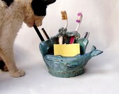 Ceramic Whale, Useful Turquoise Blue Sculpture