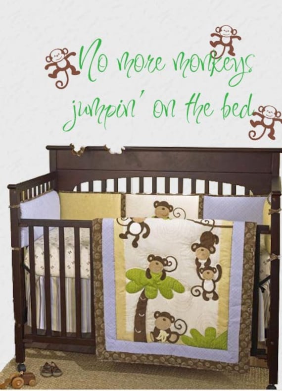 No More Monkeys Jumping on the Bed 38x16.5 Monkey Vinyl Wall Decal Sticker Quote Custom