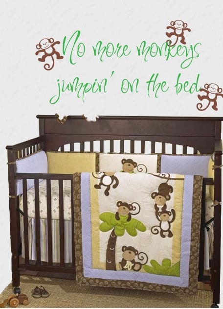 No More Monkeys Jumping on the Bed 38x16.5 Monkey Vinyl Wall Decal Sticker Quote Custom