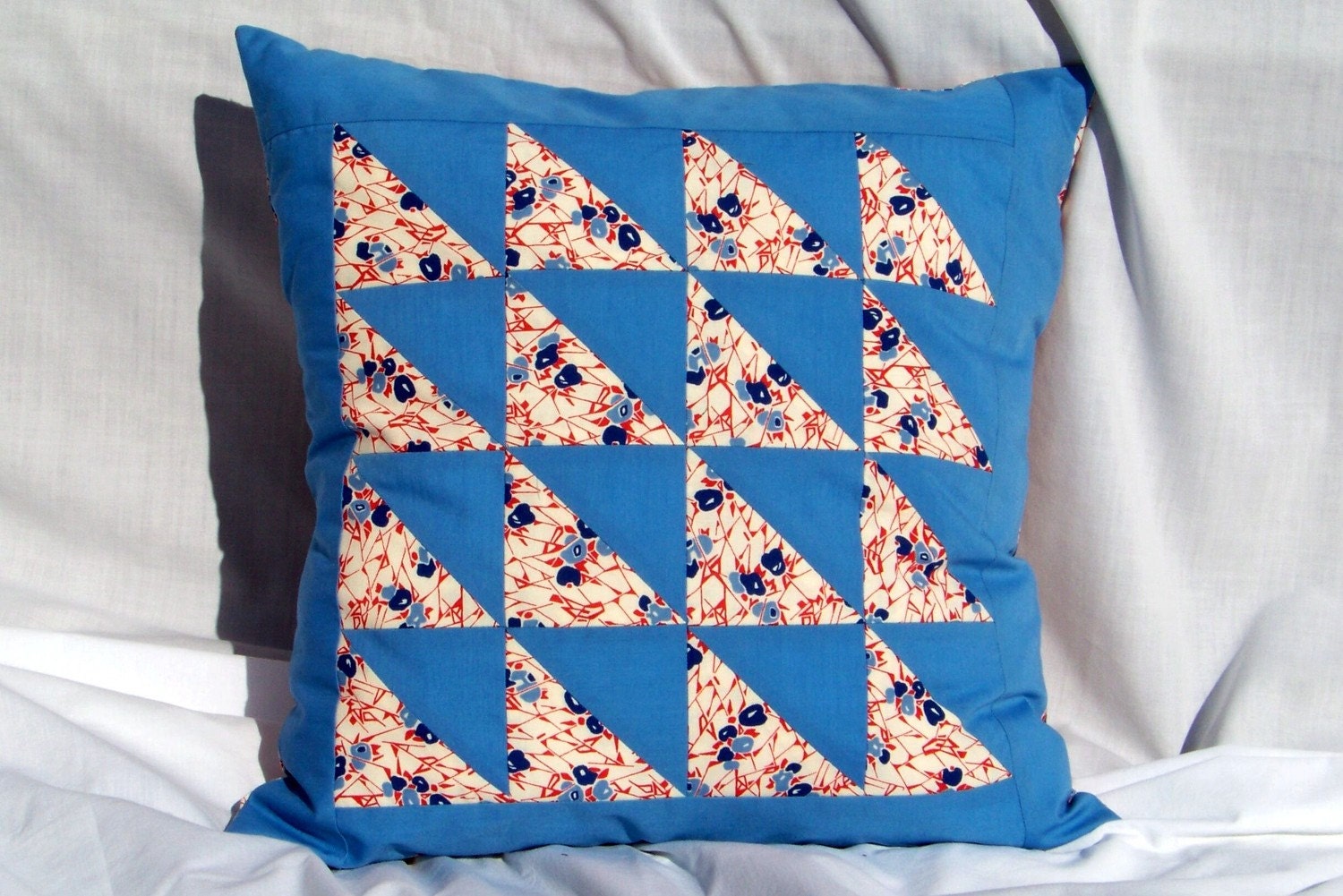 Triangles Pillow Cover in Blue and Red
