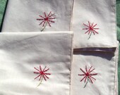 CLOSEOUT SALE Hand Embroidered Cloth Napkins-  Red Wild Flowers