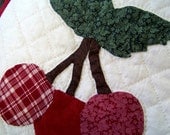 Three Cherries Pillow- Hand Quilted