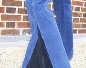 Vintage 1970's WIDE FLARE Blue and Black CORDUROY Lee Pants