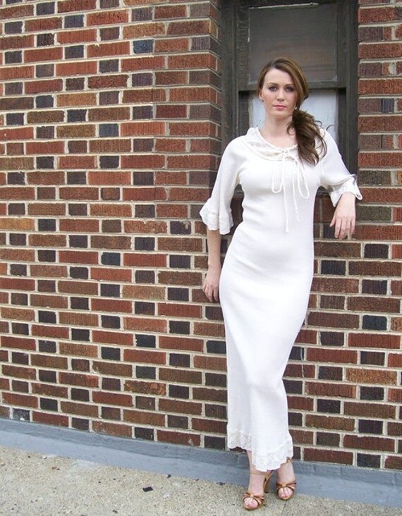 Hippie Glamour 70s White Gauzy Cotton Dress