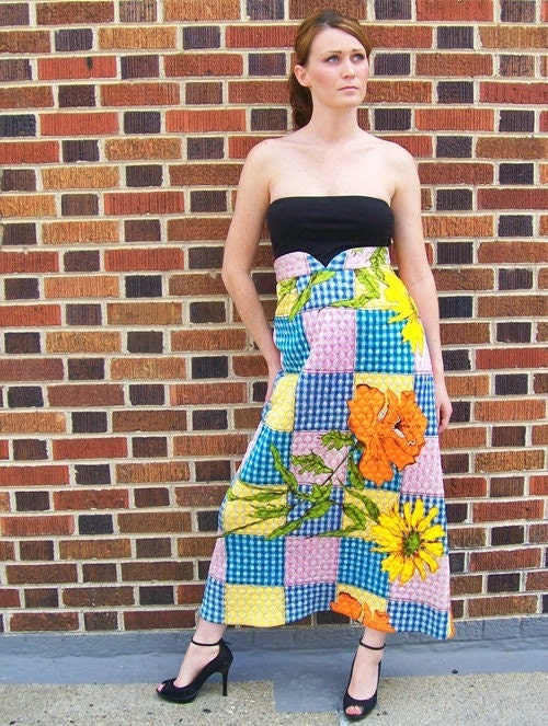 Sweet 70s QUILTED POPPY and DAISY Print MAXI Skirt
