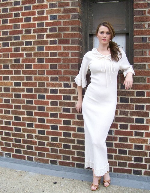 Hippie Glamour 70s White Gauzy Cotton Dress