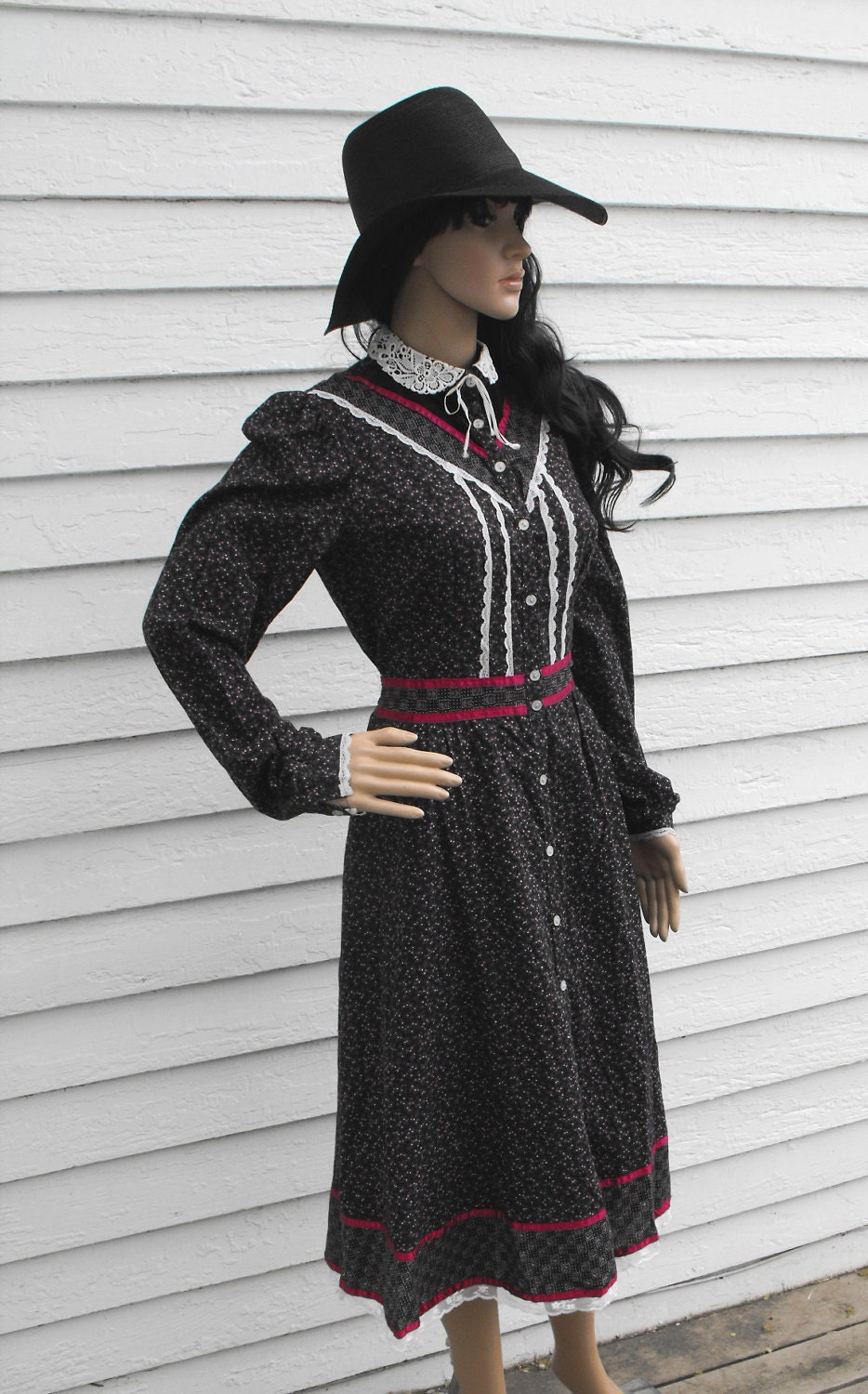 Vintage 70s Gunne Sax Dress Floral Print Velvet Hippie Boho Prairie 13