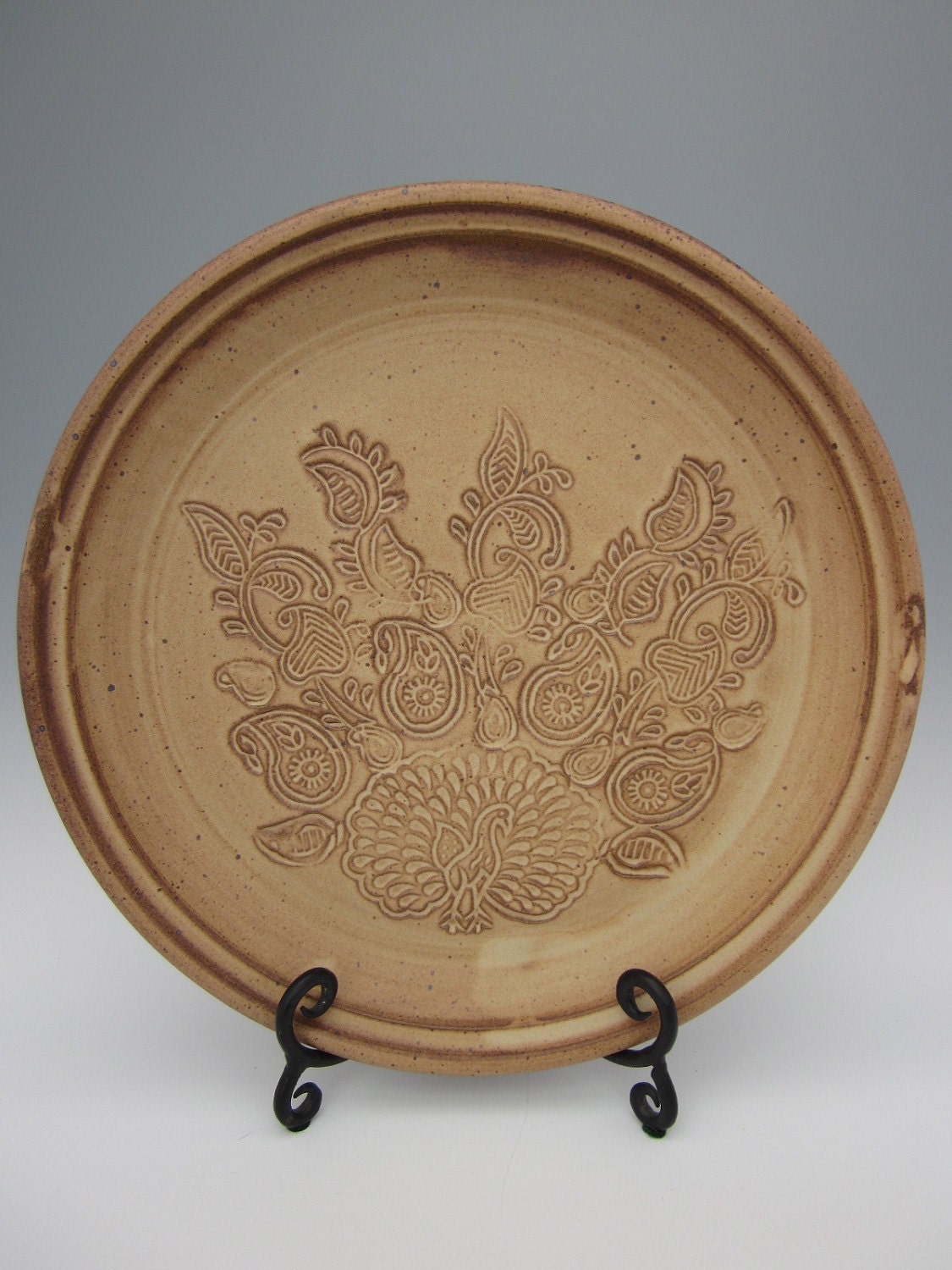 Carmel Brown Platter with Peacock Imprint